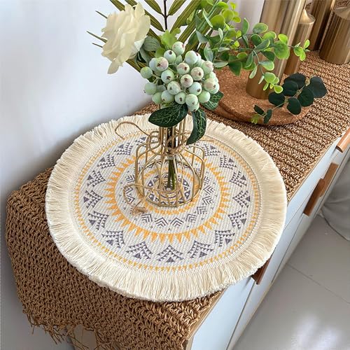Set de table rond coton tissé absorbant résistant chaleur table salle à manger 34cm - 8