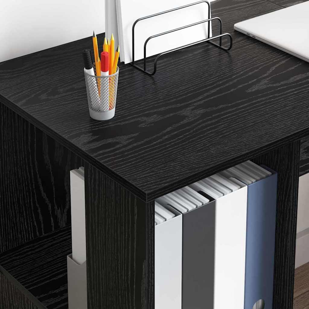 Scrivania con mensola nera effetto rovere, 130 x 50,5 x 75 cm, tavolo da lavoro per casa, ufficio, spazio per laptop, PC, monitor, gaming, studio, scrittura