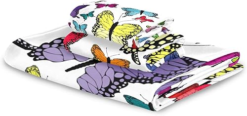 Miniatura 8 de Butterfly - Juego de toallas de 3 piezas con toalla de baño, toalla de mano y toallita, juego de toallas suaves de alta absorción para baño, hotel,
