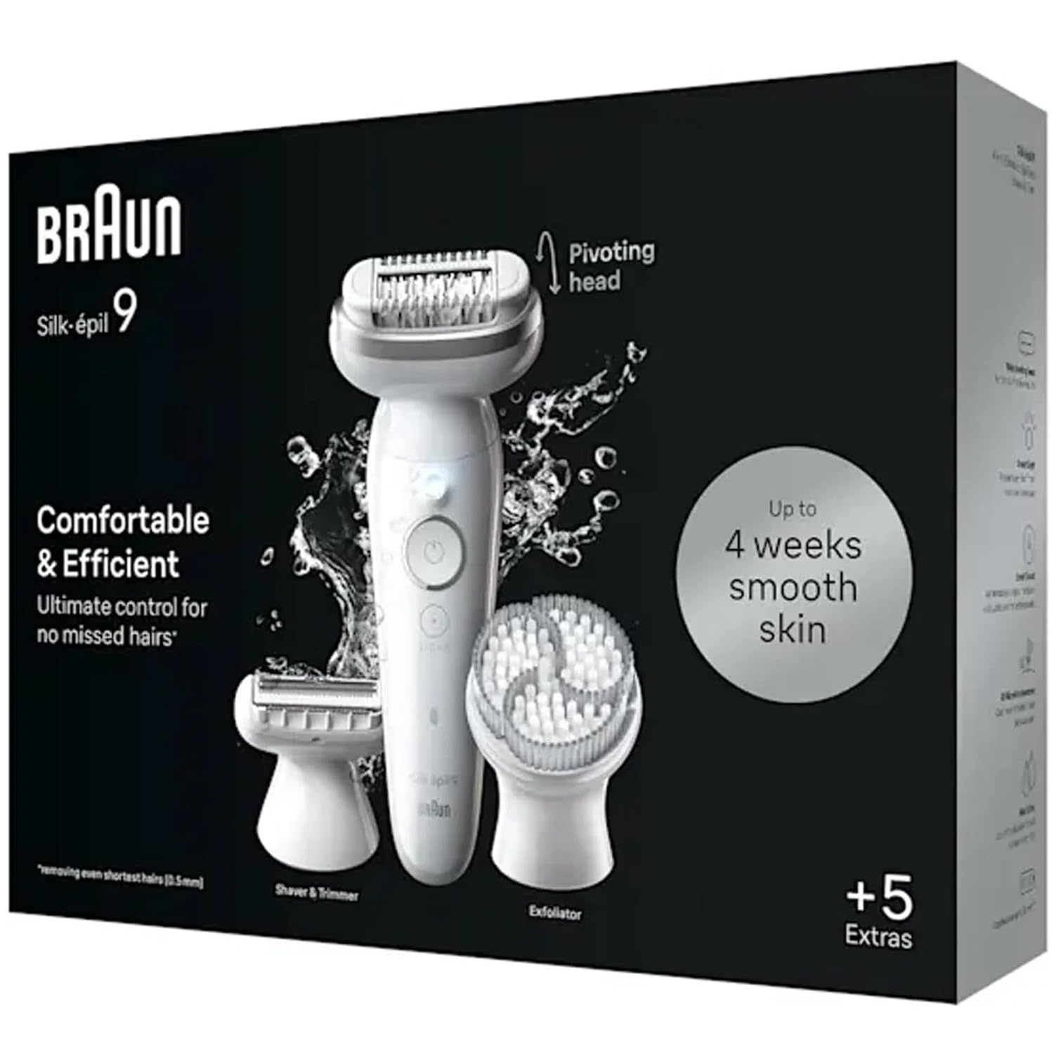 Braun Silk damski depilator elektryczny 9, depilator do ciała z grzebieniem trymerem, szczotką do peelingu i pokrowcem, depilacją, goleniem i przycinaniem, używaniem na sucho i na mokro, trwałe | Depilator do ciała z grzebieniem trymerem, szczotką do peel