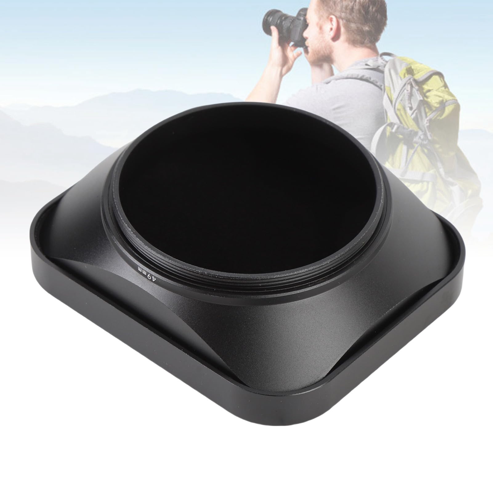 Pare-Soleil d'objectif d'appareil Photo en Alliage 'Aluminium, Pare-Soleil carré Anti-éblouissement avec compatibilité Flash, Protecteur 'Abat-Jour 'Objectif Portable usiné avec (49mm)