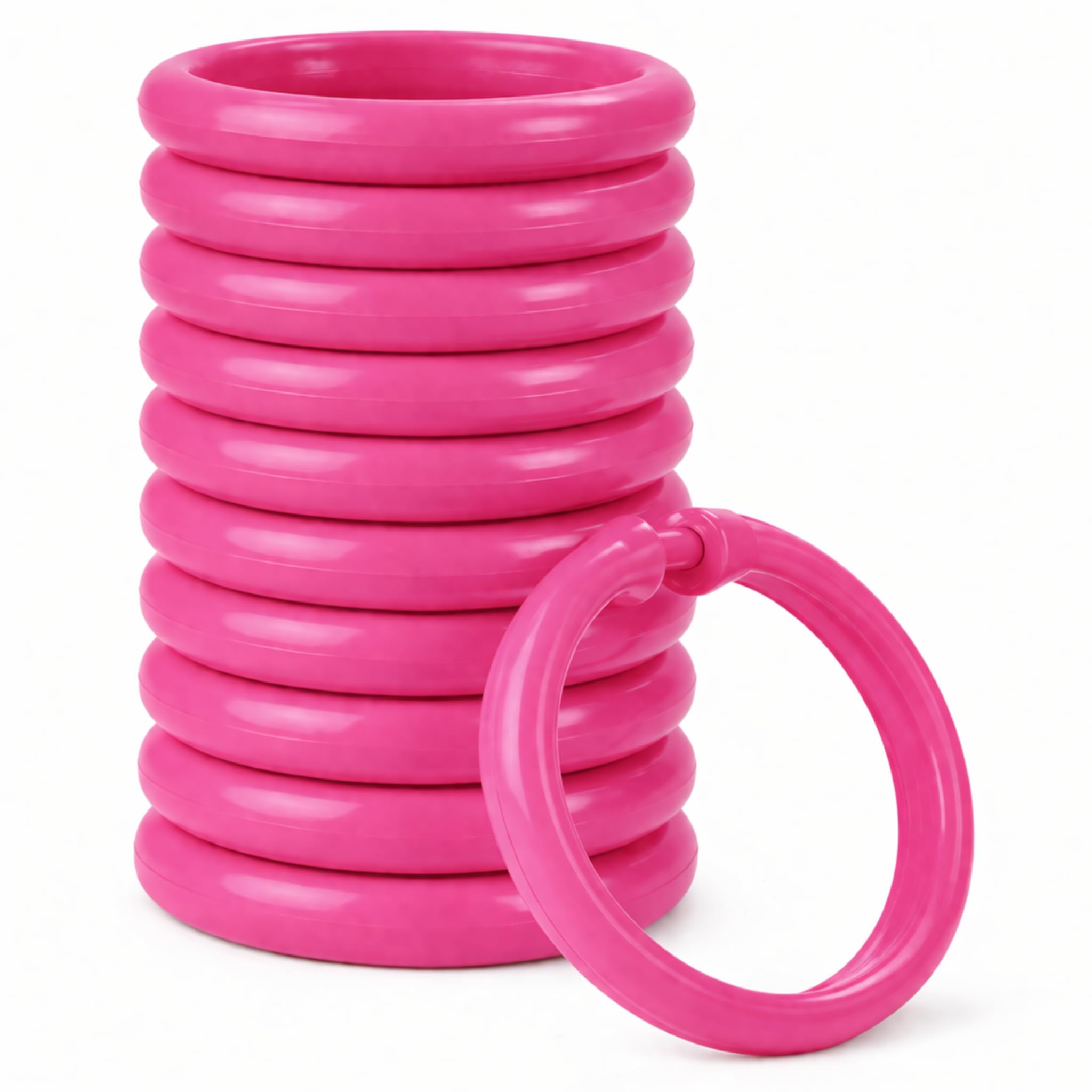 Photo 1 of 12 Piece Plastic Basic Locking Round Hook Easy Gliding Shower Curtain Rings Fits All Standard Size Shower Rods (Neon Pink)
