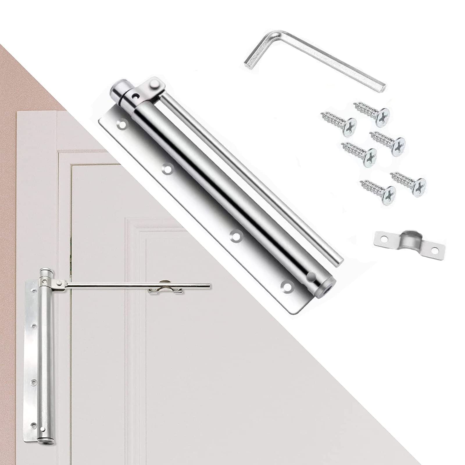 Automatic Door Closer, Spring Safety Closer, Stainless Steel Adjustable for Residential Commercial Use, Slower Closer
