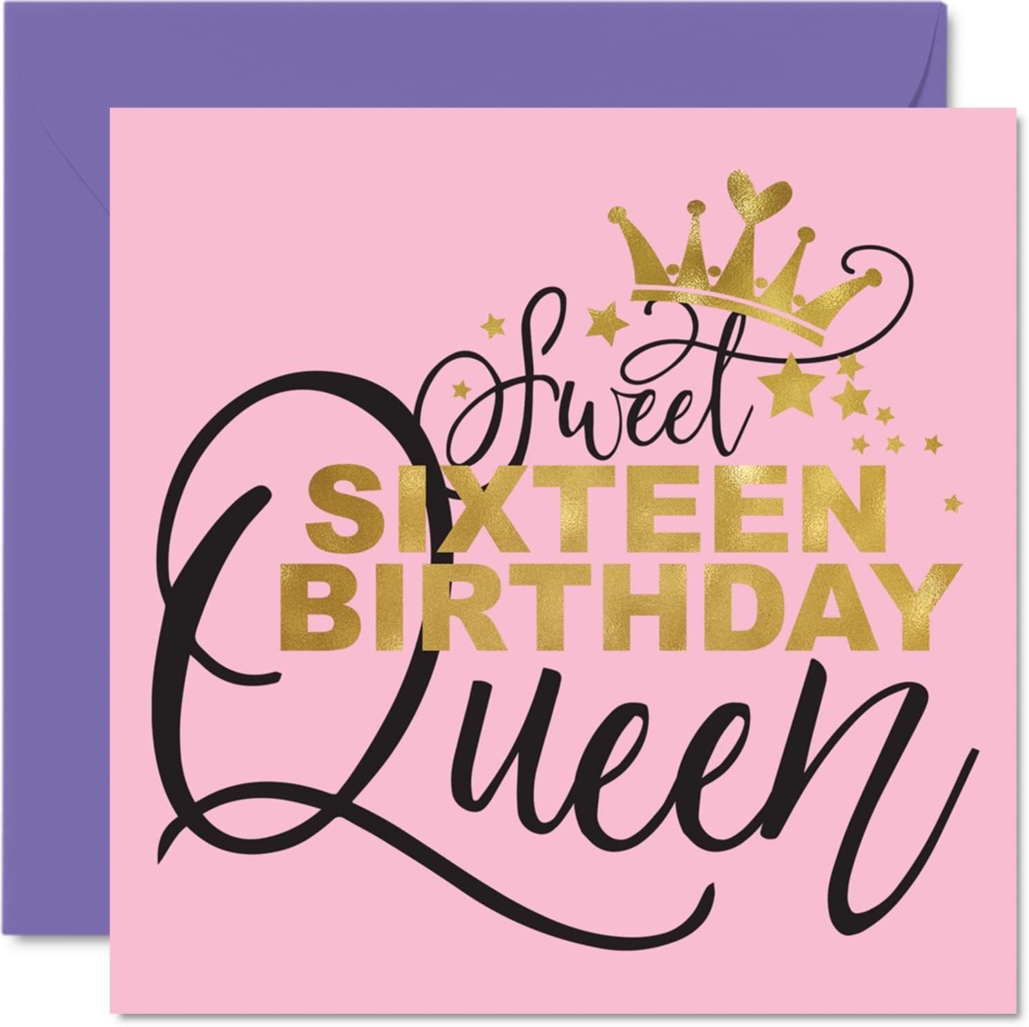 16th Birthday Cards for Girls Her - Sweet 16 Sixteen Queen - Happy Sixteenth 16 Birthday Card Girl for Daughter Granddaughter Niece Sister Friend Cousin, 145mm x 145mm Female Greeting Cards Gift