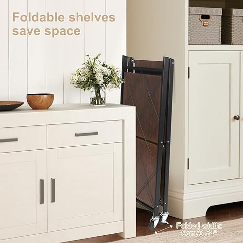 Miniatura 6 de Hershii Estantes de almacenamiento plegables de 3 estantes con ruedas, estantería de gran capacidad con marcos laterales en X para cocina,