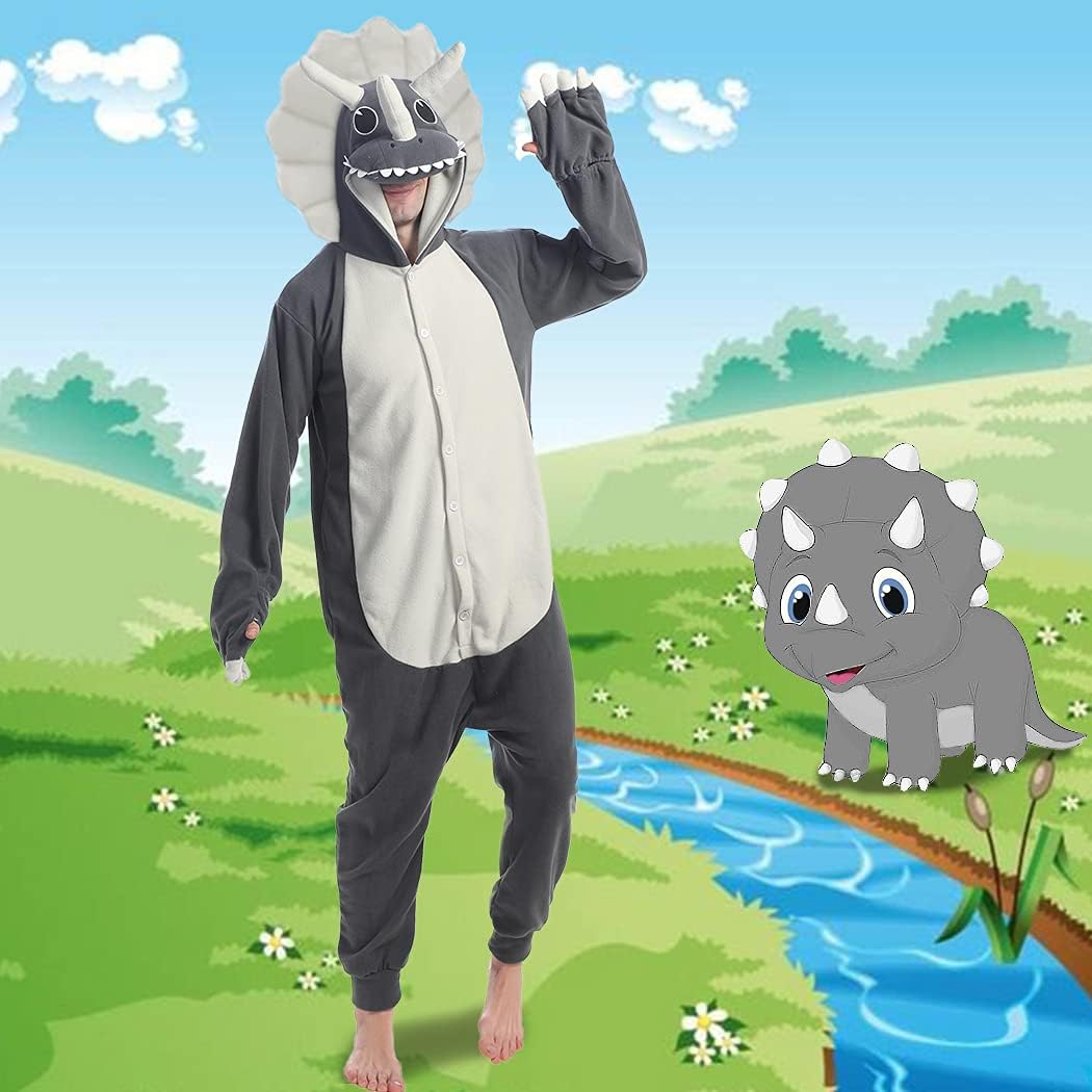 lifeye adult triceratops pajamas animal cosplay costume medium gray