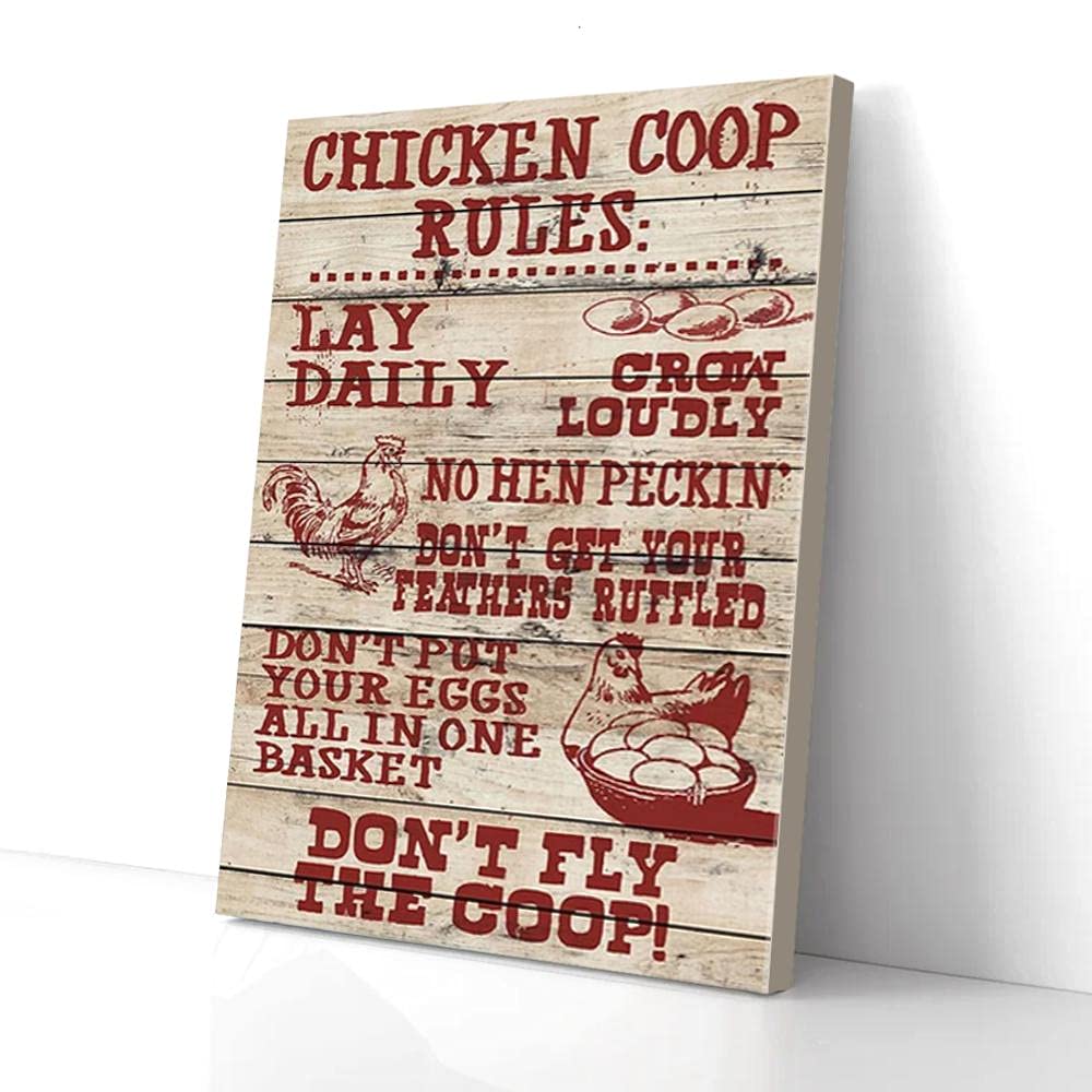 YAASIMOULE Chicken Coop Rules Chicken Canvas Prints Wall Art