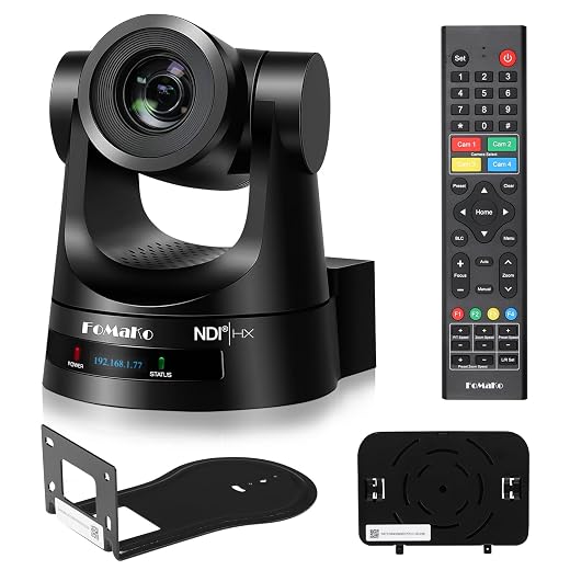 FoMaKo NDI PTZ Camera,30X Optical Zoom, AI Auto-Tracking Gen 3, HDMI PTZ Camera for Church Worship Live Services Education Events PoE(Official NDI 6 & NDI HX3 Certified)(KN30A Pro) Black