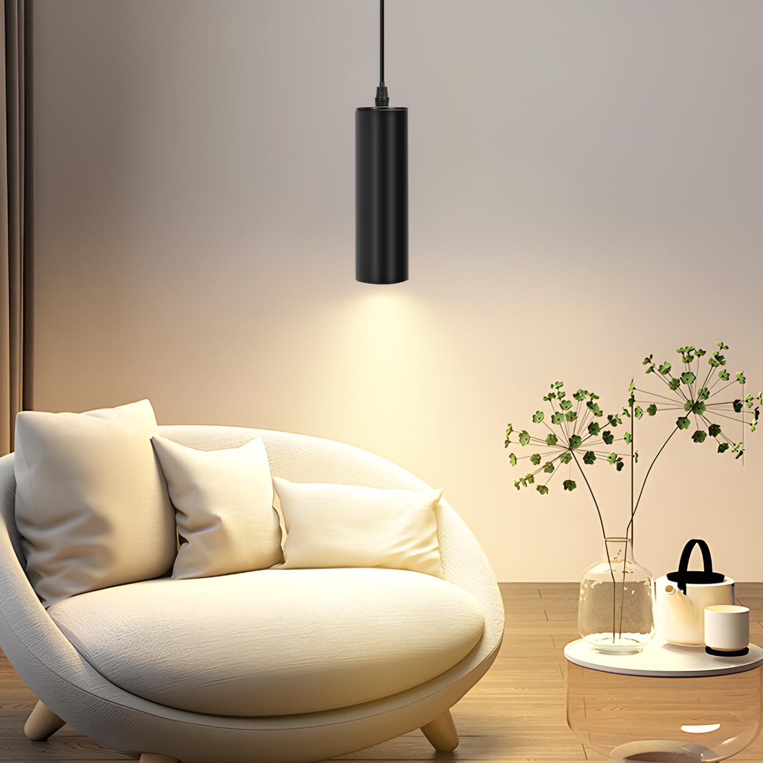 Aigostar Suspension noire， Suspension en fer. Plafonnier moderne cylindrique. Compatible avec GU10. Lot de 2， sans ampoule
