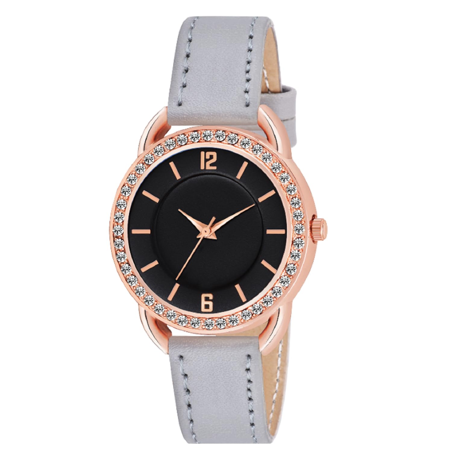KIARVI GALLERY 6 to 12 CDM dial Leather Strap Analog Watch for Girls and Women(Pink) (Black-Grey) (B0CR6J219T) Amazon Price History, Amazon Price Tracker