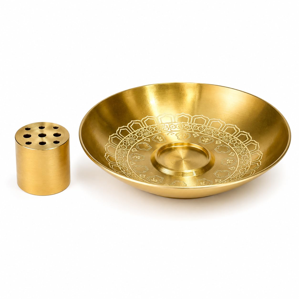 Brass Incense Stick Holder Burner Set, Ash Catcher 9-Hole Design, Home Office Meditation Yoga Decor, Removable Ash, Brass Material, Traditional Style