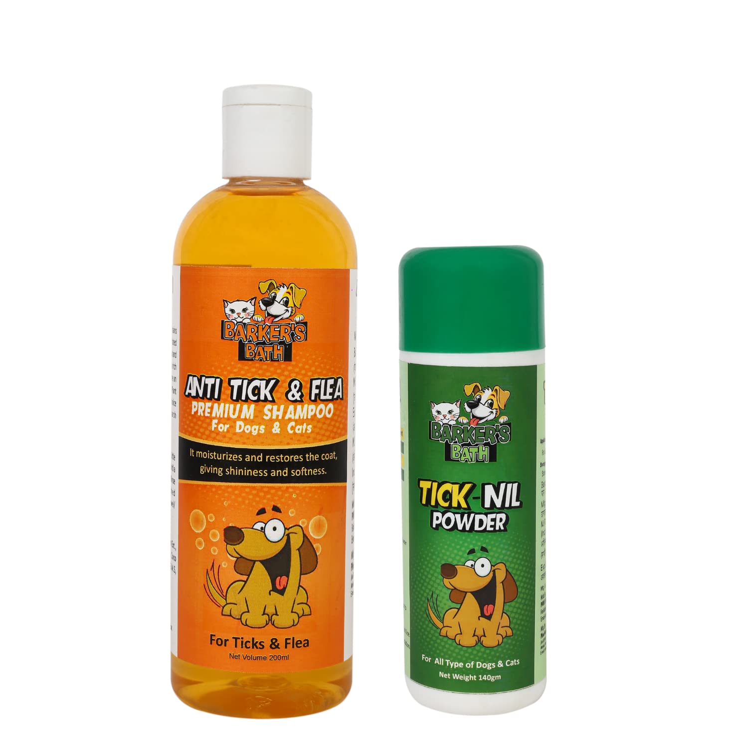 Barker's Bath Organics Flea & Tick Shampoo 200ml + Anti-Tick Powder 140gm for Dogs & Cats || 100% All-Natural Actives Kills Fleas, Ticks & Repels Mosquitoes || Parabens Free & Vet Formulated