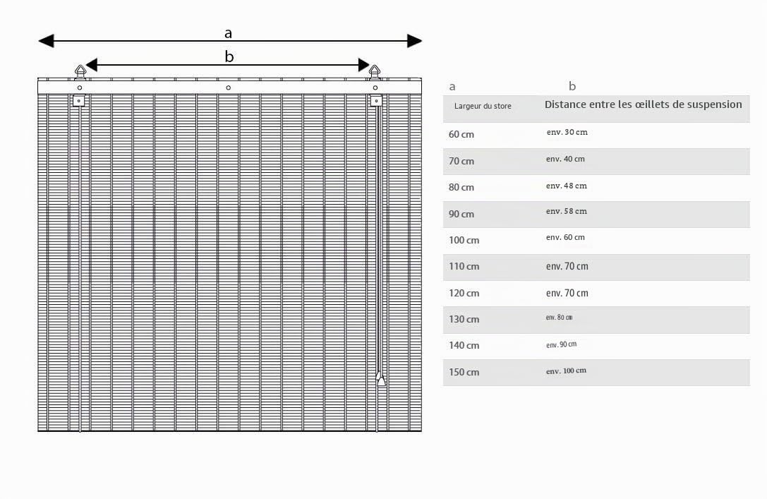 Store en Bambou Opaque à tirage latéral 150 x 220 cm Marron Protection Solaire
