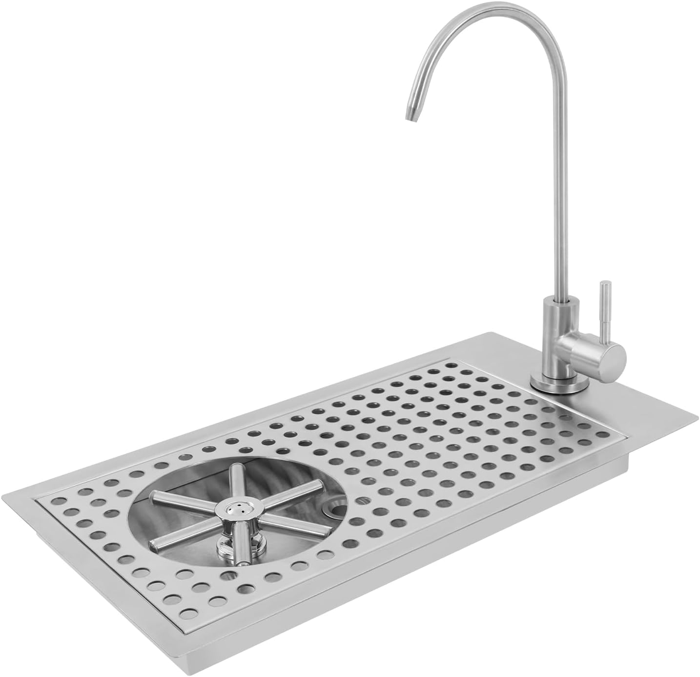 Commercial Glass Washer Sink, 304 Stainless Steel Undercounter Cup Rinser, Manual Drop-in Bar Sink with Cleaning Faucet, for Home Bar, Pub, Restaurant