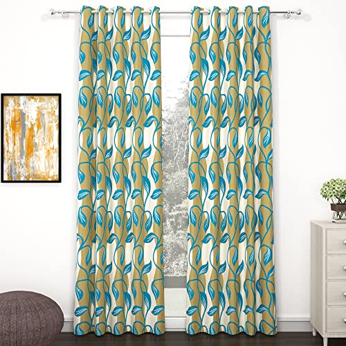 Image of Door Curtains 7 feet Long Set of 2 | Floral Design | Polyester, Light Filtering Curtains and Drapes | Curtains for Living Room | (118 x 215 cm, Turqouise) | Perfect for Home Decor
