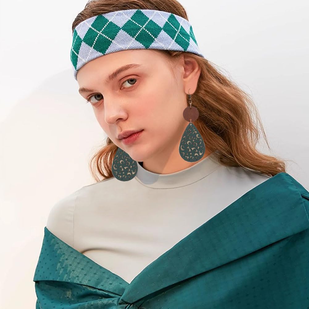 Boho Vintage Wooden Leather Round Geometric Earrings Retro Hollow Out Circle Waterdrop Earrings Lightweight Statement Jewelry Suitable for Women - Image 4