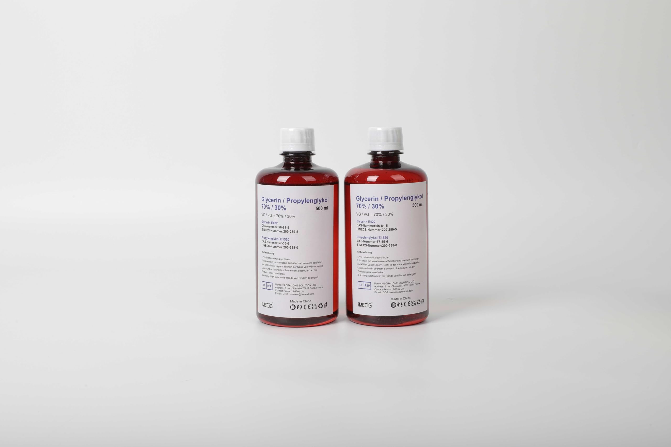 IMECIG 2 x 500ml 70% VG Glycerin/ 30% PG Propylenglykol, rein pflanzlich, 0% Zusatzstoffe, hochwertige Qualität Glycerin Propylenglykol