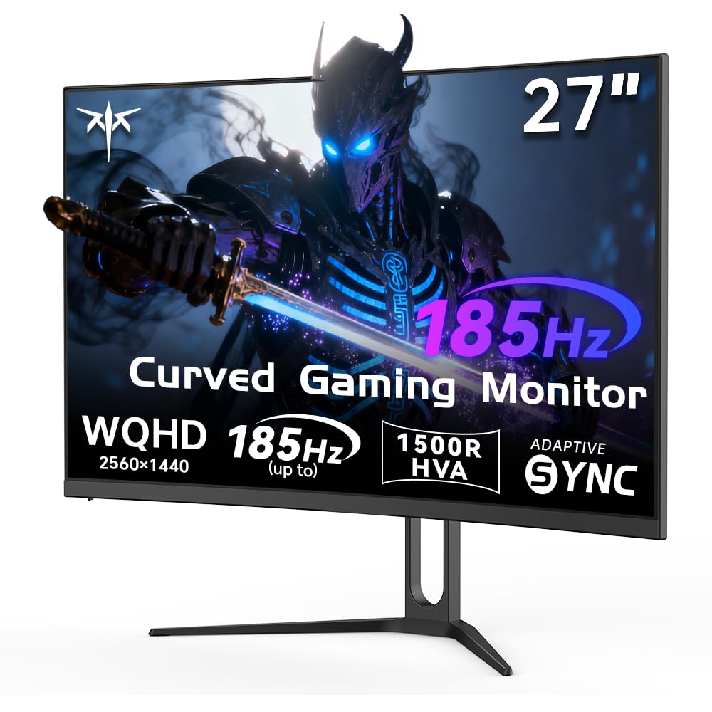 Zakrzywiony monitor gamingowy KTC 27 cali QHD, 2K@180Hz (185Hz OC), matryca HVA 1 ms GtG, kontrast 4000:1, Adaptive Sync, kompatybilny z HDR10 (2×HDMI 2.0, 2×DP 1.4), VESA 100×100 mm