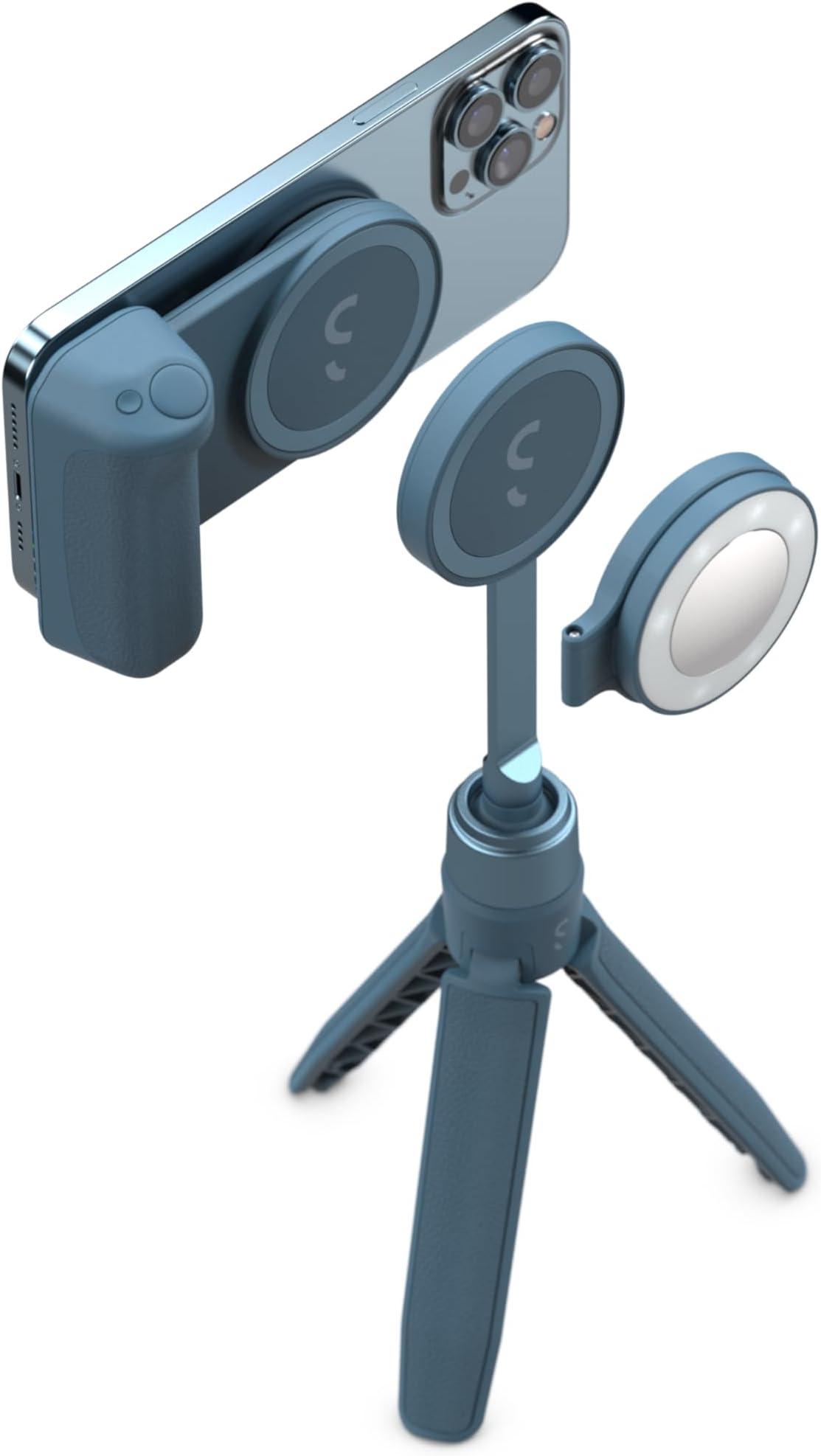SnapGrip Creator Kit for Content Creators – Includes SnapGrip, SnapLight, Tripod SnapPod – Vlogging Kit for iPhone & Android – Magnetic Mount | Blue Jay