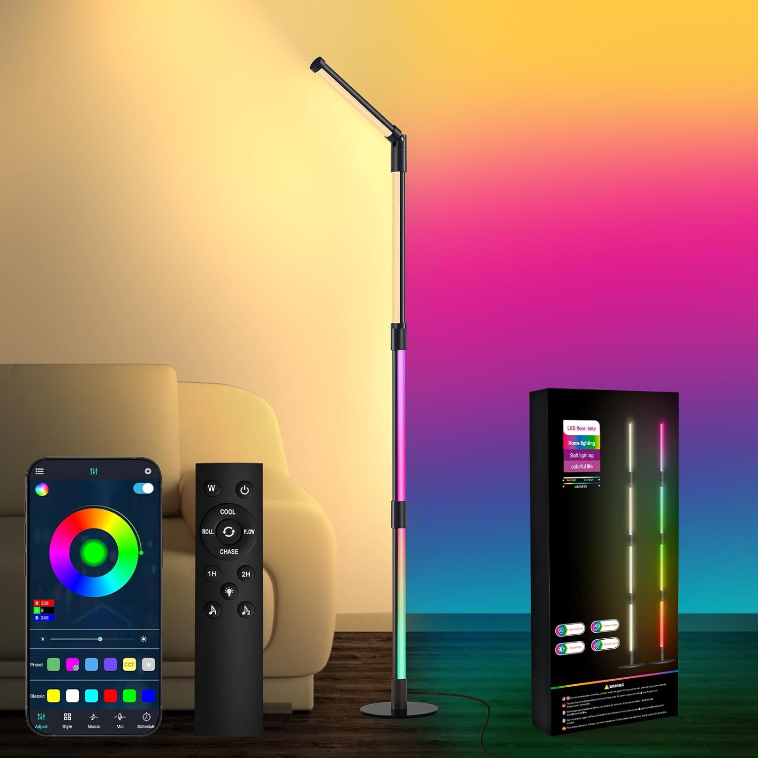 Lampada Da Terra LED Riyo - 16 Milioni Colori, App E Telecomando - Sincronizzazione Musica - Foto 4