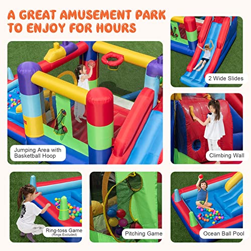 GYMAX Kids Bouncy Castle, Inflatable Jumping House with 2 Slides, Climbing Wall, Ball Pit Area and Basketball Hoop, 480 x 325 x 210cm Children Bounce Playhouse for Outdoor Indoor - Image 2