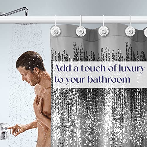 White Shower Curtain Hooks, Rust Proof Shower Curtain Rings For Bathroom, Metal Decorative Shower Curtain Hooks Hangers For Shower Curtain Rod And Liner, Shower Hooks For Shower Curtain Set Of 12 #TOP1