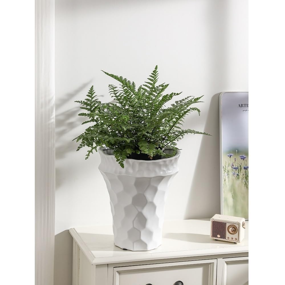Ceramiczna doniczka 24 cm chinoiserie wazon na kwiaty z otworami odpływowymi do roślin domowych altanka (biała)