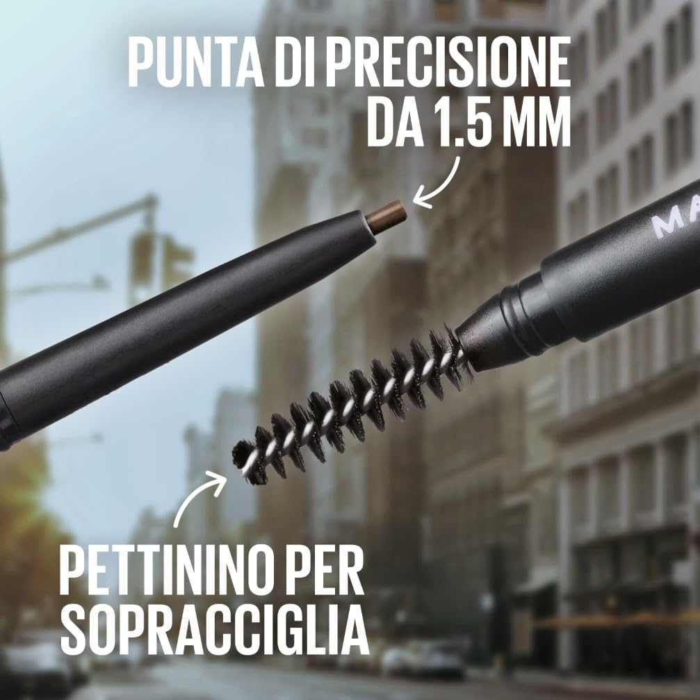 Maybelline New York Matita per Sopracciglia, Sopracciglia Definite, Formula Che Non Si Sfalda, Con Punta di Precisione e Pettinino, Brow Ultra Slim, Tonalità Black Brown, 7,2 g