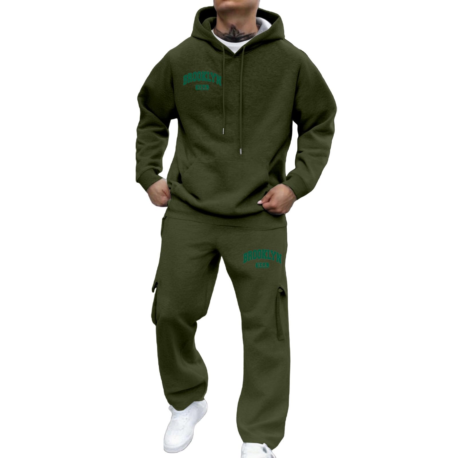 Generisch Męski dres do joggingu, bluza z kapturem, spodnie do biegania, jednokolorowy, dres treningowy, strój rekreacyjny, przewiewna bawełna, ciepła bawełna Y2K, kieszenie, kaptur, zestaw dresowy