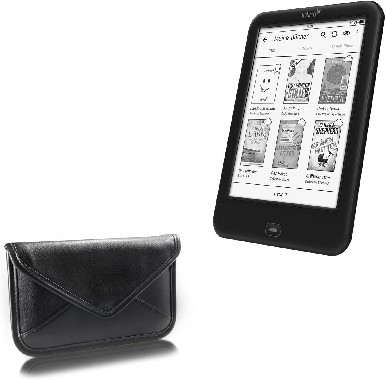 BoxWave Case Compatible with Tolino Shine2 300ppi e-Book - Elite Leather Messenger Pouch, Synthetic Leather Cover Case Envelope Design - Jet Black