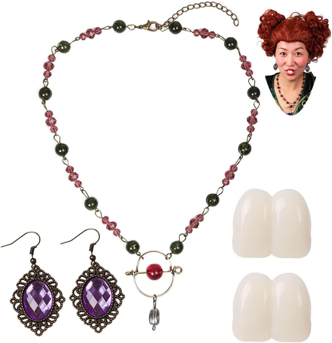 FantaLook Earrings Necklace and Tooth Cap Set Cosplay Accessories for Halloween（NO WIG）