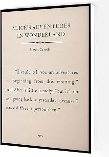 Alice Adventures In Wonderland Canvas Wall Art,Lewis Carroll Quote Poster,Inspirational Book Page Print Modern Artwork Painting For Living Room Office Home Decoration 8''x12'' Framed