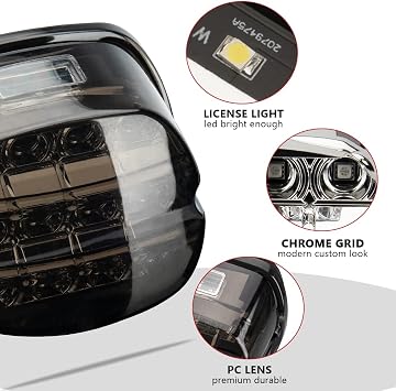 Layback LED Tail Lamp Rear Brake Light Smoked Taillights Assembly Compatible with Harley Davidson Sportster 883 1200 Dyna Road King Electra Glide Softail Street Glide Touring(Black)