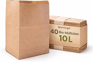 Biomüllbeutel 10L I 40Stk Bio Müllbeutel plastikfrei I Bio Papiermülltüten nass & reißfest I Kompostierbare Müllbeutel I Papier Biomüllbeutel I Papierbeutel Biotonne I Bio-Kompostbeutel