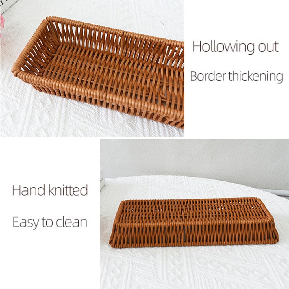 RT&BS 10.6'' Wicker Bread Basket, Hand Woven Tabletop Food Serving Basket, Flatware Storage Narrow Basket (Brown, Rectangle)