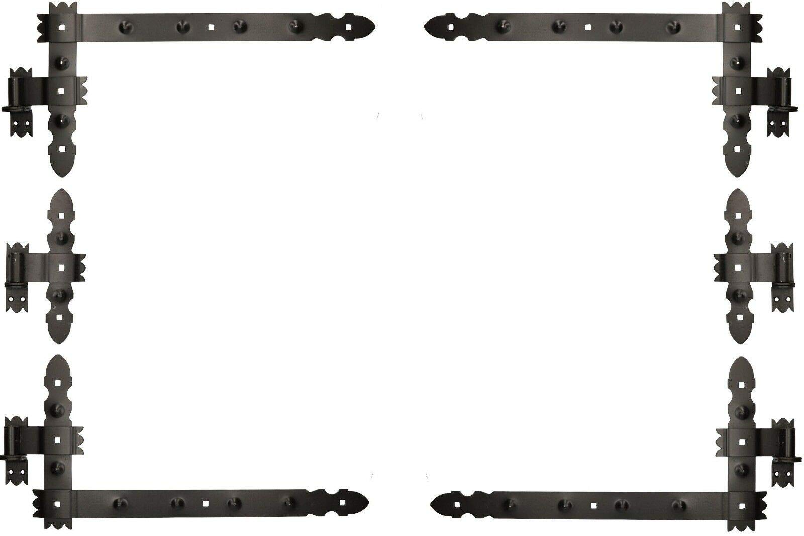 KOTARBAU® 4 Bisagras angulares + 2 centrales, Herraje para contraventanas, puertas y portones, Bisagras en L decorativas 600 x 300 mm, Bisagras para contraventanas de madera, Pernios con goznes, Negro