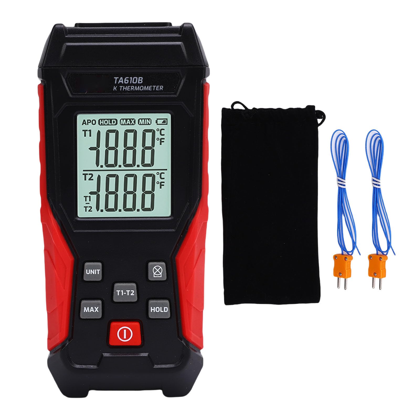 Digitales Thermoelement-Thermometer Vom Typ K, 2-Kanal-Temperaturmessgerät mit Hintergrundbeleuchtetem LCD-Display, Hochpräzises Industriethermometer, Ideal für Messungen von -200 ℃ Bis