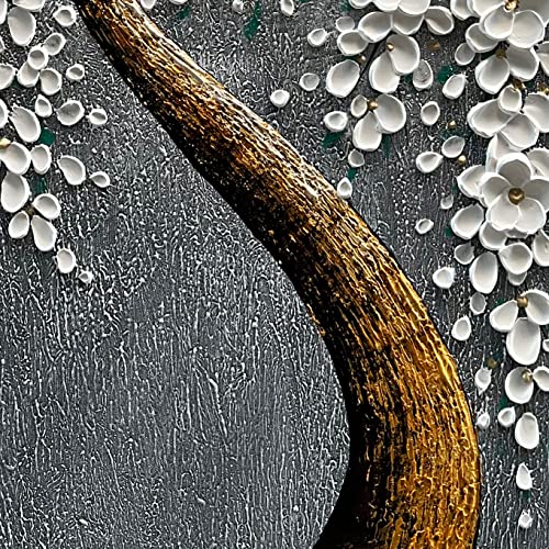 Epicler Art 100% Hand-Painted 3D White Vertical Abstract Flower Tree Painting, Canvas Texture Mural, Living Room, Bedroom, Dining Room Mural 24X48 Inchs #TOP2