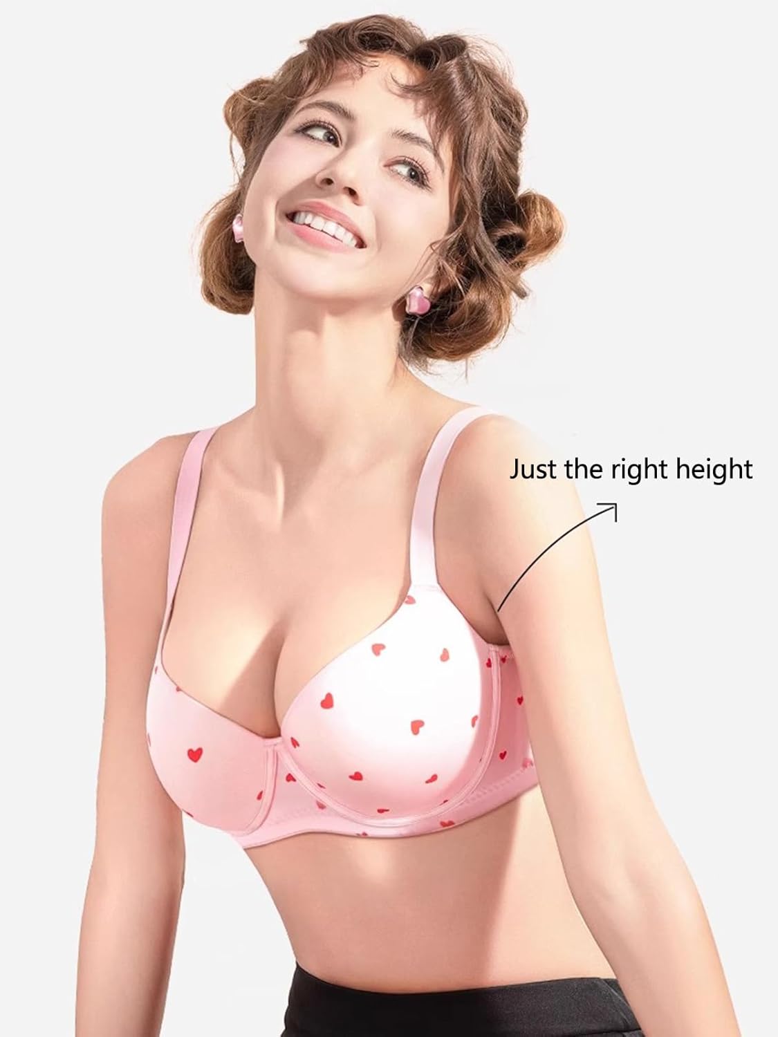 Women's Heart-Print Bra Seamless Full-Cup Soft Underwire Support Lift Bra B-G Cups T-Shirt Bra - Image 7