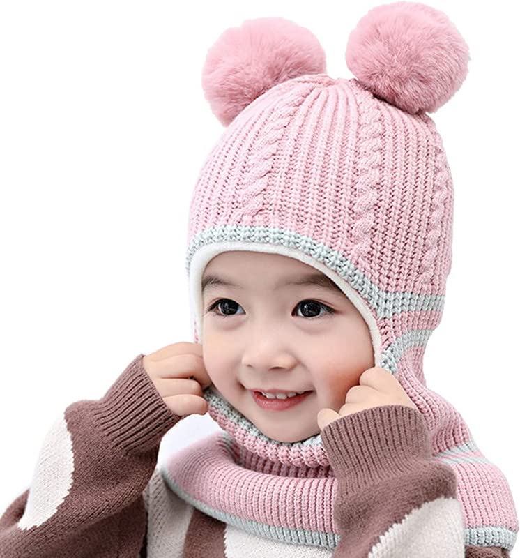 Image of Toddler Winter Hat Monkey Caps Baby Fleece Lined Earflap Hood Skull Caps for Kids (Pink, 6 Months to 7 Years)