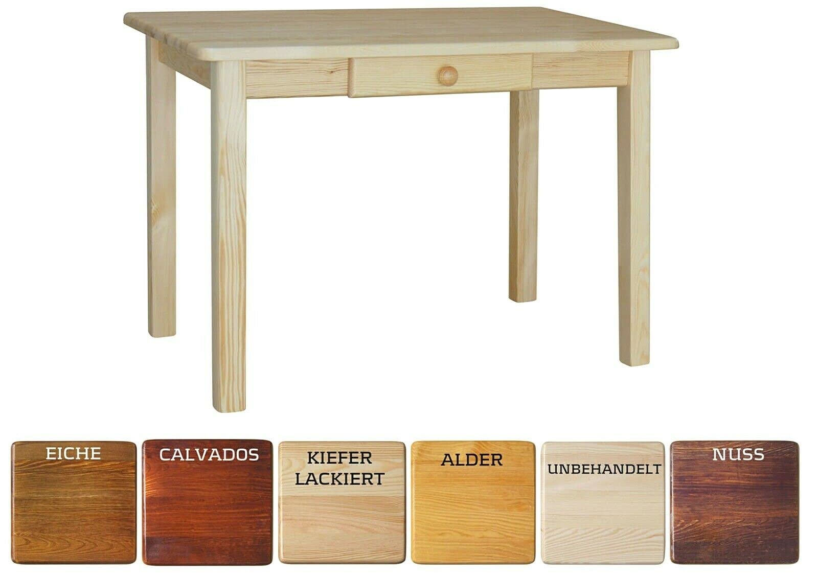 k koma Tavolo da pranzo 120 x 70 cm, in legno di pino massiccio, colore bianco stile rustico, non trattato, 120 x 70 cm