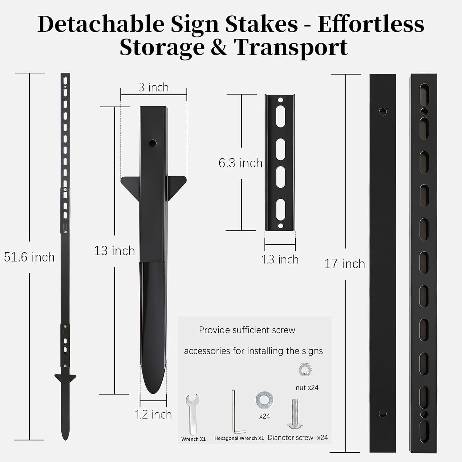 2 Pcs 52'' Metal Yard Sign Stake,Aluminum Sign Post with Heavy Duty Base,Durable Pole for Different Sizes of Signs, Sleek Modern Design Sign Holder for Outside Fence Road Parking Stop(Black)
