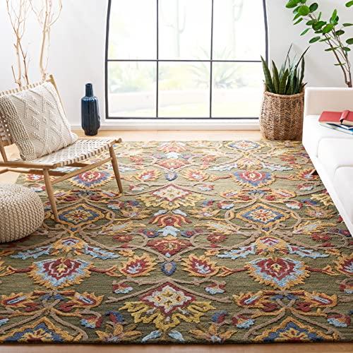 SAFAVIEH Blossom Collection Area Rug - 8' x 10', Green & Multi, Handmade Wool, Ideal for High...