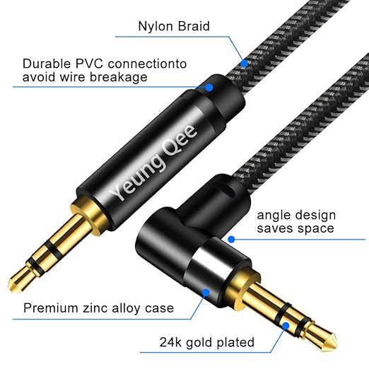 Cable Aux 3.5mm 1m, Macho a Macho Trenzado para Auriculares, Auto, Altavoces miniatura 4