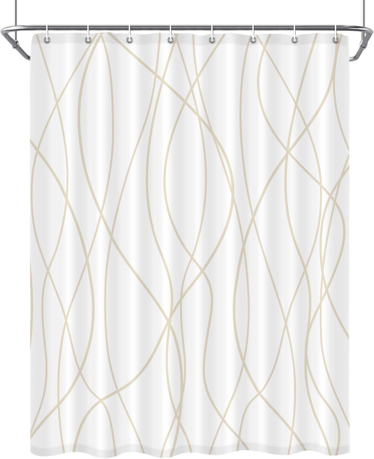 Punkray Beige Khaki Shower Curtain for Bathroom with Hooks