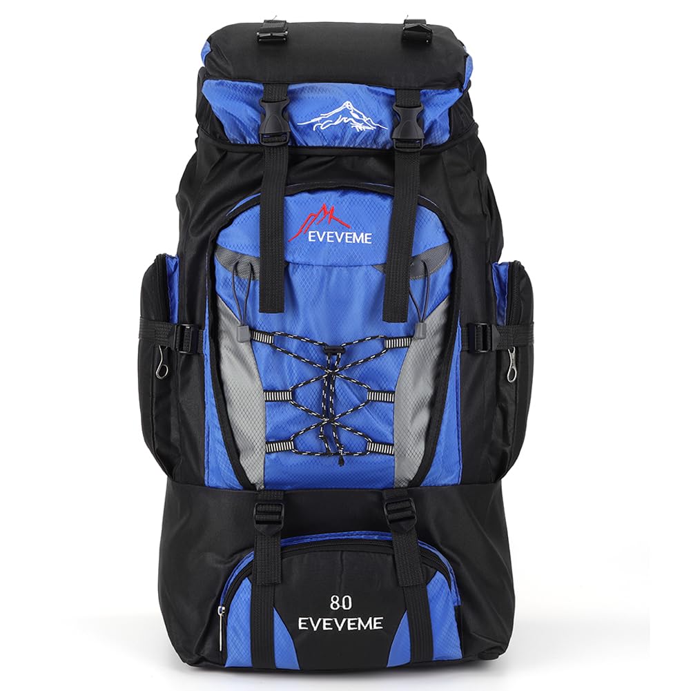 Htu Unisex Blue 80L Mountaineering Backpack Large Capacity Fishing Backpack Adjustable Strap Mountain Climbing Rucksack Travel Accessories