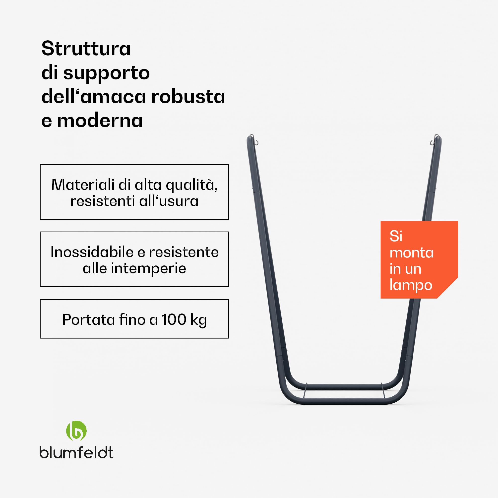 blumfeldt SwayStation - Supporto per Amaca da Giardino, Struttura in Acciaio, capacità: 100 kg, Rivestimento Antiruggine, Resistente agli Agenti Atmosferici, Design Robusto, 81,5x147x111 cm
