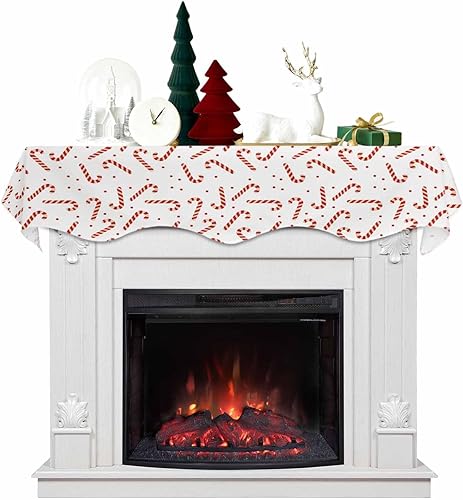 Bufanda de Navidad para chimenea, bastón de caramelo, mantel de mantel, bufandas blancas y rojas para invierno, cubierta de mantel para sala de