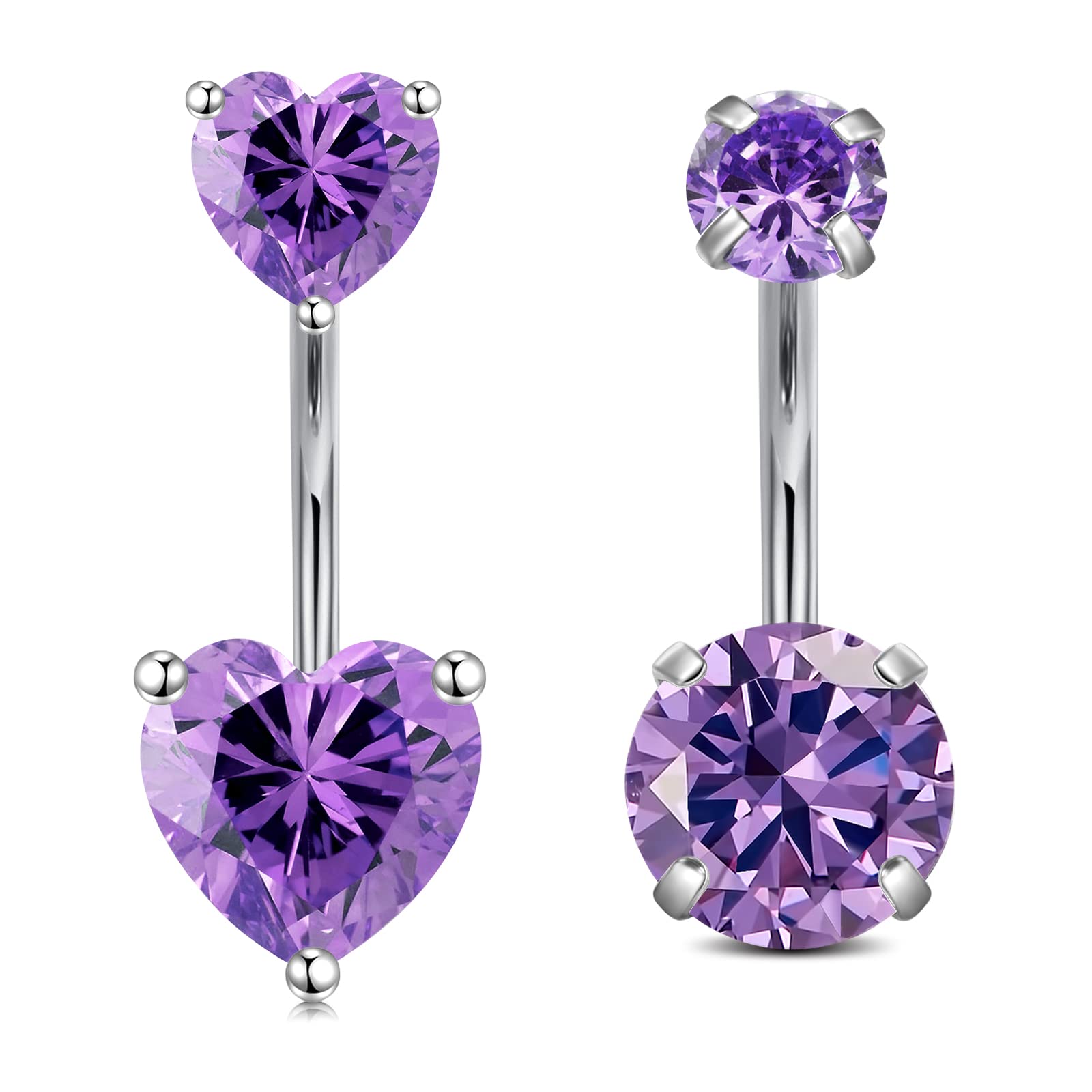 Piercing Nombril Cœur Violet En Titane G23 - Bijou De Corps Élégant Pour Femme - Taille 14G - Longueur 8 à 16 Mm