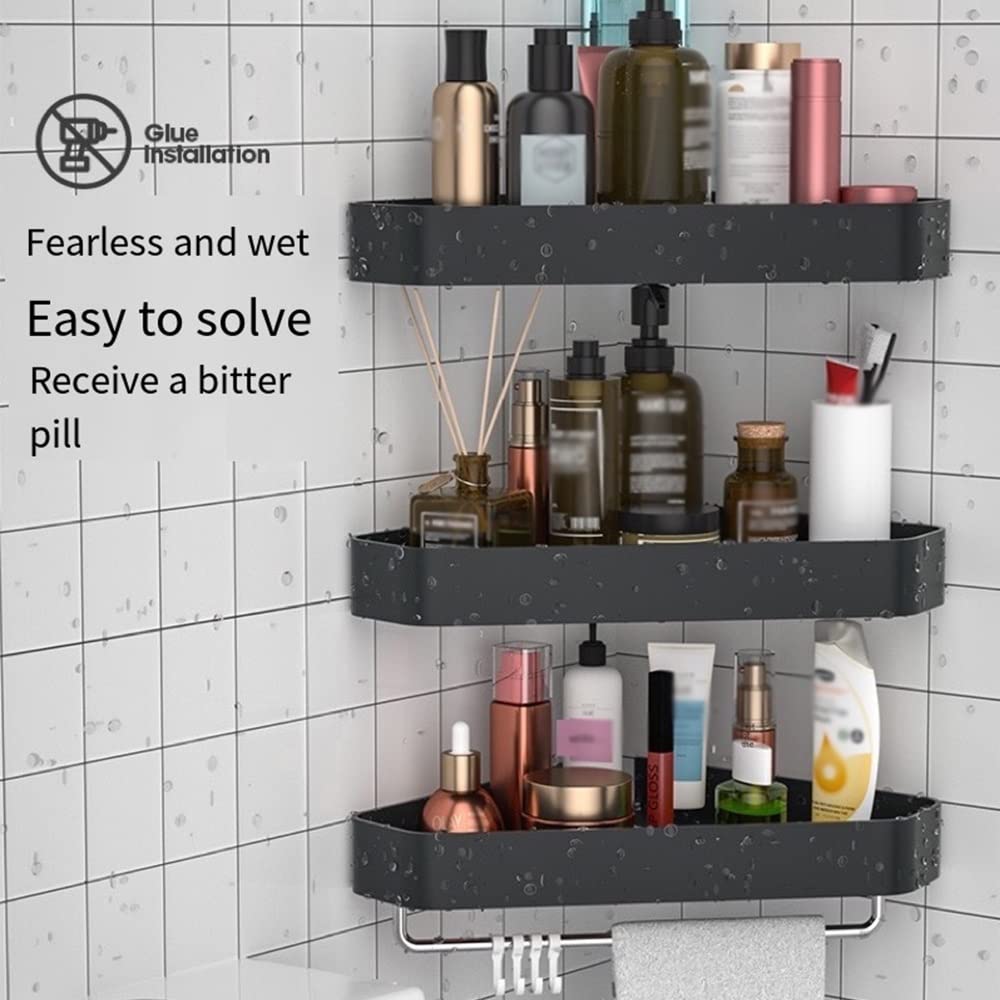 Mensola angolare per bagno con carrello per doccia, mensola per shampoo a parete con telaio da cucina, accessori per la conservazione senza foratura Organizzatore Supporto per doccia Scaffale per bagn